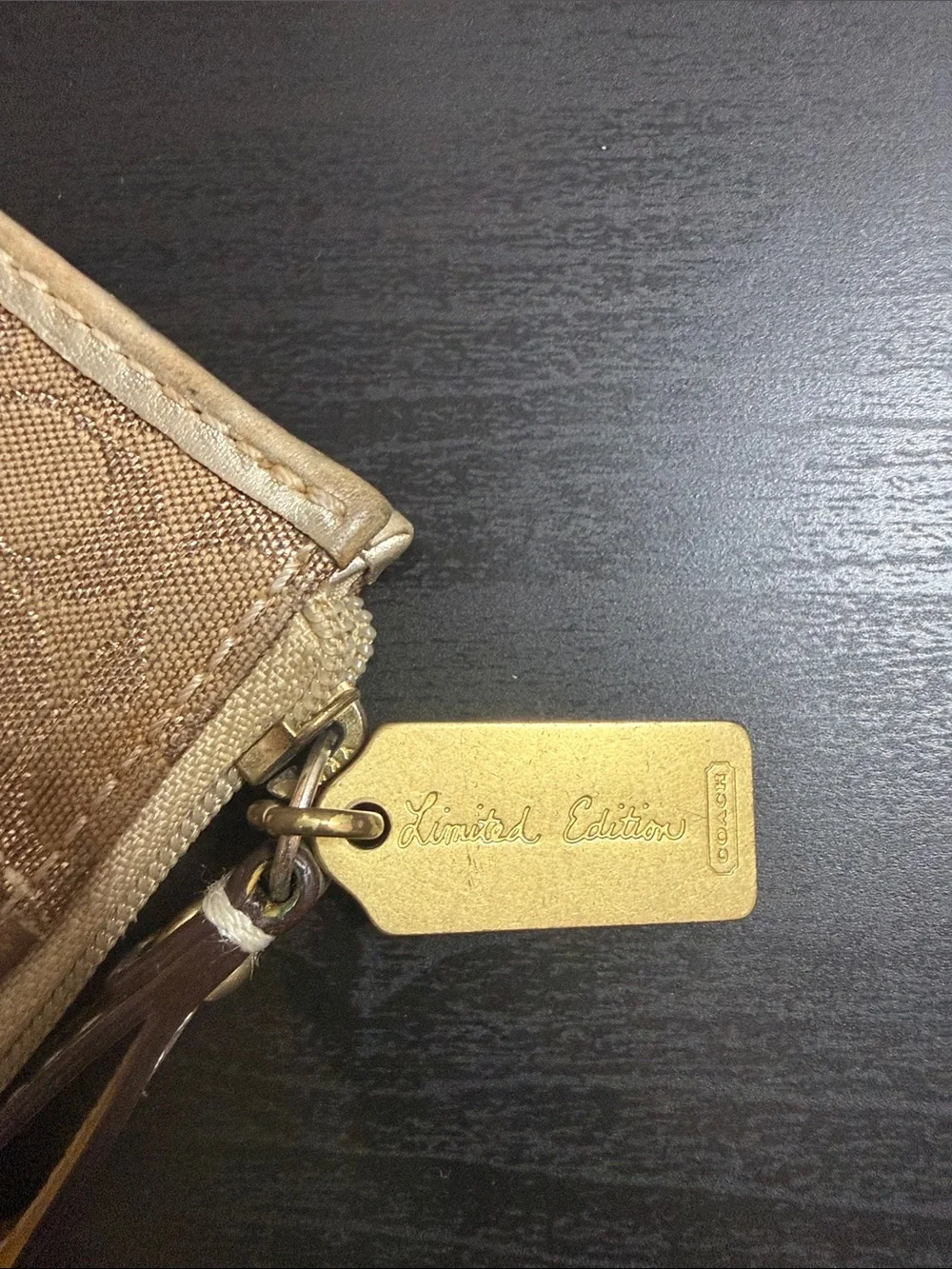 Coach Brown and Metallic Gold Signature Card Wallet with Limited Edition Tag